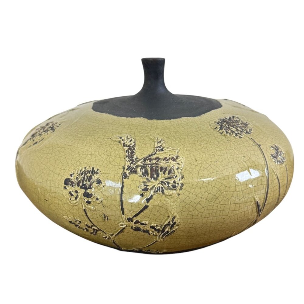 Vintage Unique Raku Pottery Vase with Intricate Crackle Flower Pattern Handmade - Picture 9 of 10
